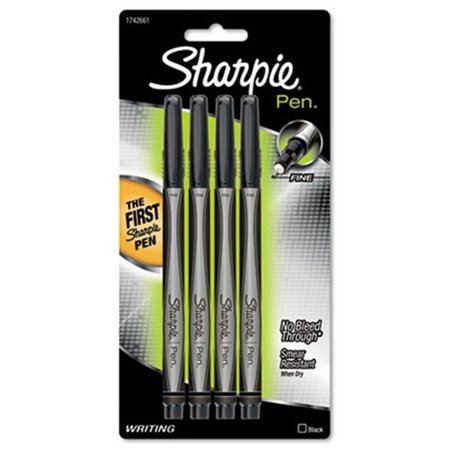 SHARPE MFG CO Sharpie 1742661 Plastic Point Stick Permanent Water Resistant Pen  Black Ink  Fine  4 per Pack 1742661